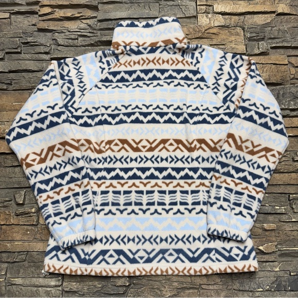 Eddie Bauer Quest Full Zip Fleece Sweater Womens Large White Aztec Jacket Light - Picture 5 of 8
